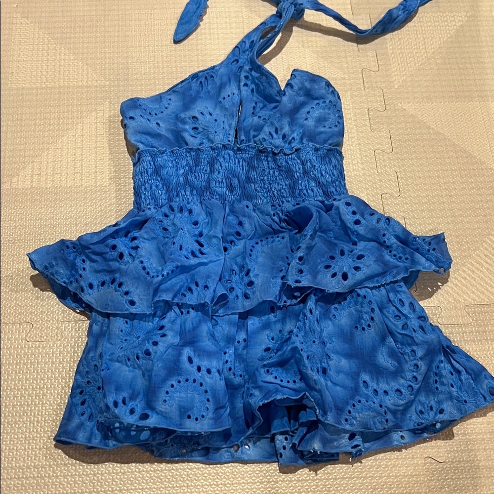 Girls Blue Halter Dress with Ruffle Details